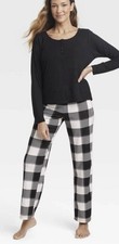 Women's Henley Pajama Set - Stars Above - Size XL Black White Plaid NWT