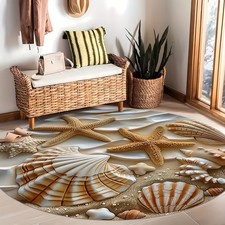  Beach Shell Starfish Design Round Area Mat-Soft  Cozy,0.47 Inch Thick Flannel,
