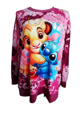 Shirt Langarm Pink Oversize 50-54 Tragbar Disney Stitch Simba Kuschelweich 
