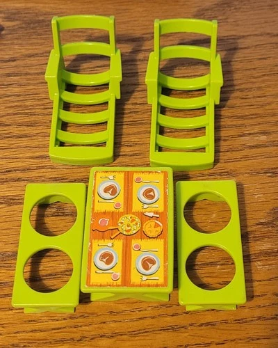 Vintage Fisher Price Little People Picnic Table w/Benches, Chaise Lounges Lime