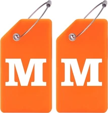 Gostwo 2 Pack Silicone Luggage Tags for Suitcases, 26 Initial M, Orange 