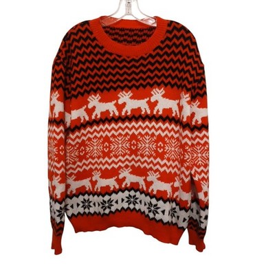 Fair Isle Christmas Sweater Men's Sz XL Red White Santa Reindeer Sleigh Nordic