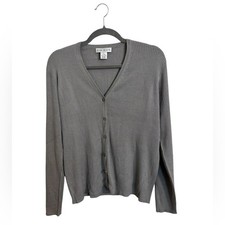 Chaus Silk Blend Ribbed Gray Cardigan Size 8