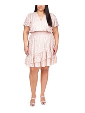 MICHAEL KORS Womens Pink Unlined Short Sleeve Fit + Flare Dress Plus 0X