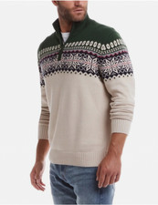 Weatherproof Vintage Men's 1/4 Zip Holiday Sweater Classic Fair Isle Size L D51
