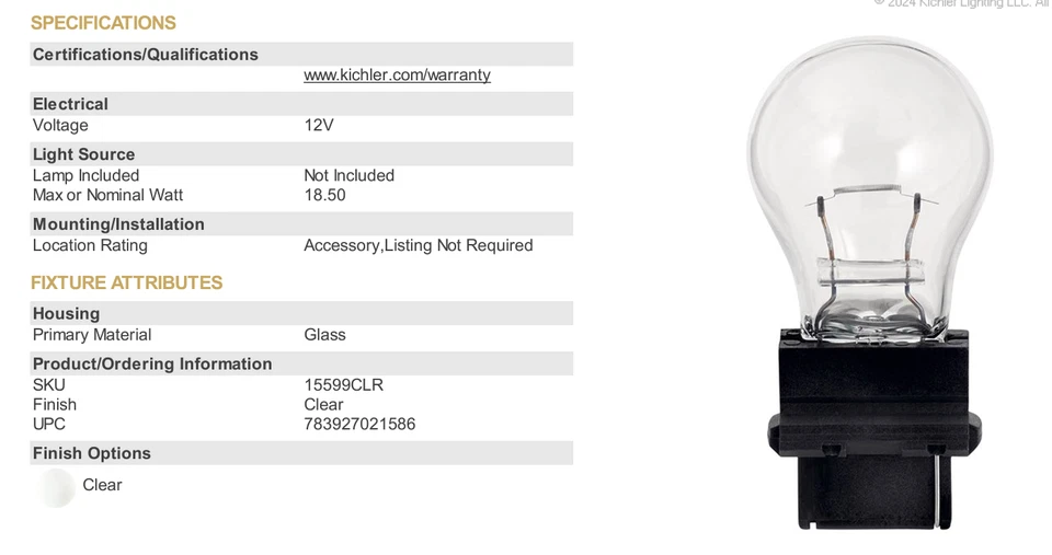 Kichler 15599CLR Clear Light Bulb S8 Wedge Base, 18.5W [PACK OF 5] - Image 2 of 2