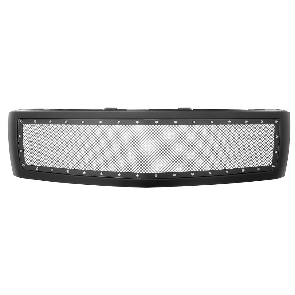 适用于 07-13 雪佛兰 Silverado 1500 上部不锈钢黑色铆钉网布包装格栅 — 第 2/3 张图片