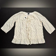 NWT Gap kids girls long sleeve ivory blue flower ruffle blouse top shirt XL 12