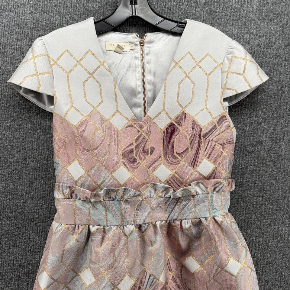 Ted Baker Dress Womens 2 Gray Pink A-Line Tulip Cocktail Evening Formal Ladies - Image 2 of 4