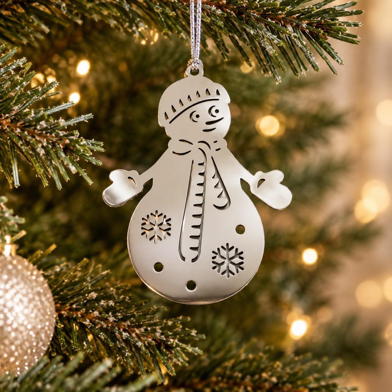 Silver Snowman Christmas Ornament Stainless Steel Hanging Decoration Tradition