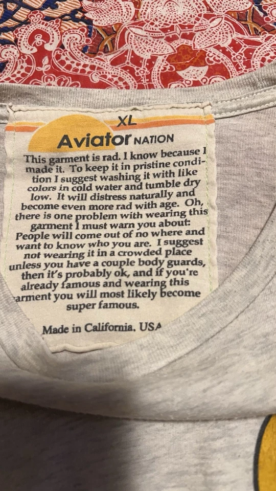 Camiseta Pullover Aviator Nation Smiley Face XL Crema Poli Algodón Mezcla Foto 3 de 4