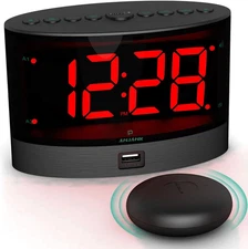 Extra Loud Alarm Clock for Heavy Sleepers, Wireless Bed Shaker, Vibrating Dual A