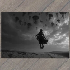 Art Print Floating Woman Desert Sky Surreal Jellyfish Clouds Dark Fantasy Surrea