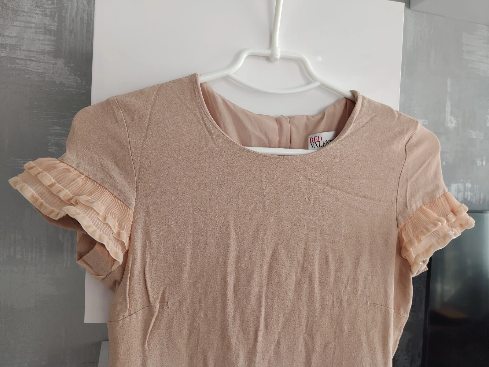 Blusa top rosso Valentino misto seta bagnata cipria mini abito bodycon matita taglia XS