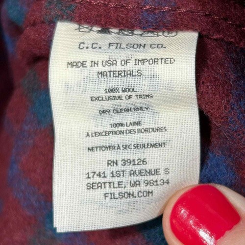 FILSON Seattle Wool Jac Shirt Red Button Warm Layer Mens L USA Made - Picture 9 of 11