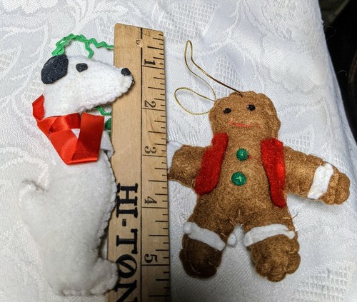 Set 4 decorazioni vintage fatte a mano in feltro farcito albero di Natale Babbo Natale cane zenzero - Foto 8 di 8