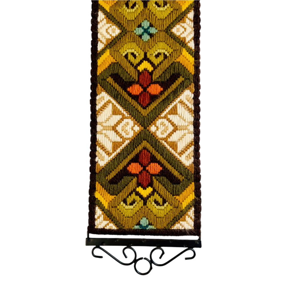 Bell Pull Wool Needlecraft Wall Hanging Vintage Tapestry MCM Yarn Folk