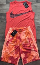 NWT Nike Boys YLG Dk Orange/Lt Orange/Black Dri-Fit Tank Top Shorts Set Large