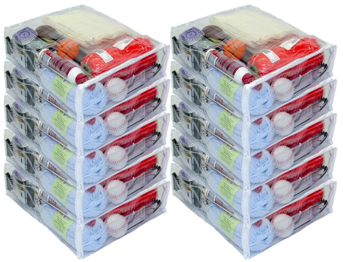 10 Pack Heavy Duty Vinyl Zippered Clear Storage Bags 12