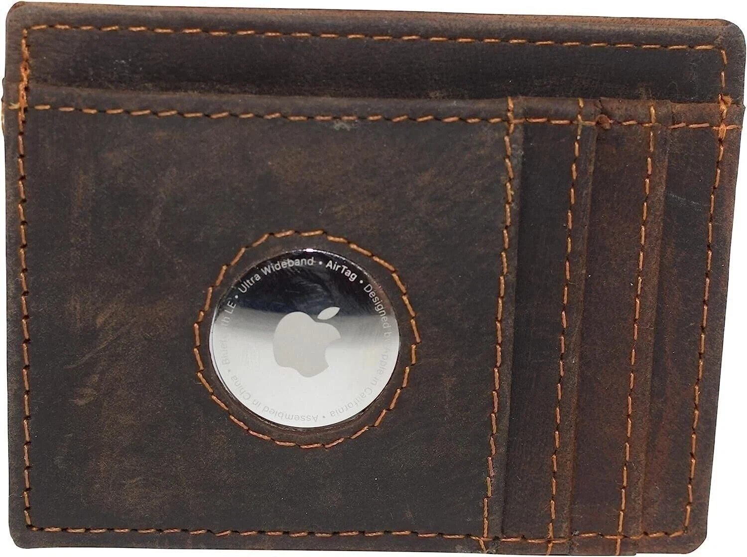 Real Leather Slim Card Holder Mens Wallets Built in Air Tag Holder NOT Included