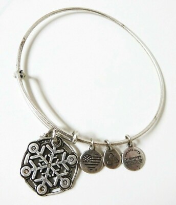 Signed Alex and Ani Vintage 2015 Snowflake Rafaelian Silver Bangle Bracelet