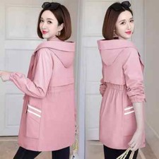 Giacca trench spolverino donna con cappuccio rosa slim fit elegante D124