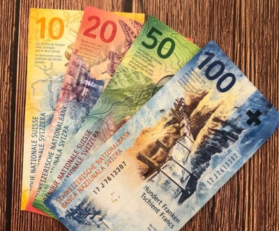 Swiss Franc Rainbow Set Of 10 + 20 + 50 + 100 Switzerland Francs