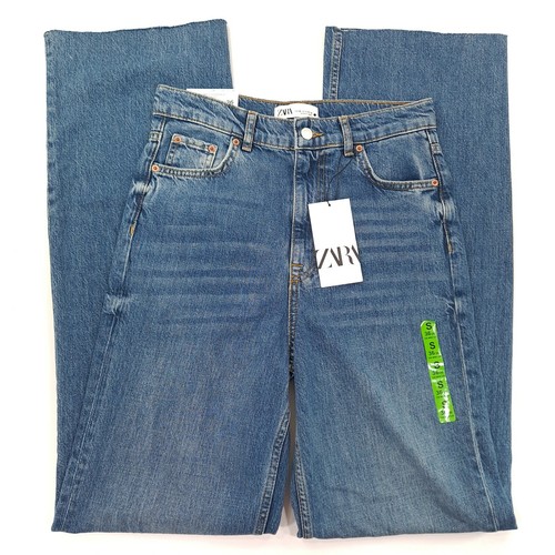 ZARA 90s Full Length Wide Leg Jeans Slim Fit High Rise Raw Hem Dover Blue -  Sz 4 | eBay