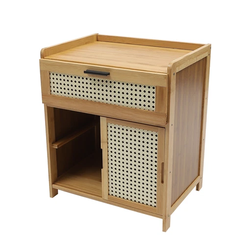 Nightstand Bamboo Bedroom Bedside Cabinet Storage Side Table Sliding Door Design - Picture 5 of 6