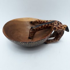 Hand Carved Wooden Giraffe Bowl Made In Kenya from One Piece of Wood