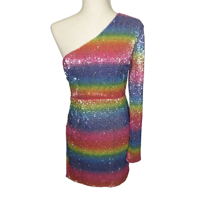 open lace back dress Girls Rainbow Asymmetrical Shoulder Sequin Party Dress – HANNAH BANANA