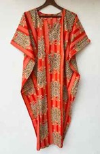 Indian Cotton Orange Kaftans Summer Dress Night Gown Maxi Bridal Caftan Dress