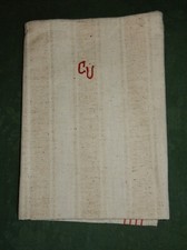 Leinen Handtuch rote Streifen Monogramm CU original  Vintage DDR 50 x 96 cm