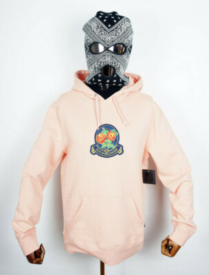 Huf Worldwide Hooded Pullover Hoodie Tenderloin Rose Crest Coral Pink in M