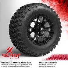 4x GOLF CART 12" MATTE BLACK 'MANTIS' WHEELS and 23"x10.5"-12" ALL-TERRIAN TIRES
