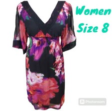 Bisou Bisou Women Size 8 Floral Vneck Lace Smock Cold Shoulder Girly Midi Dress