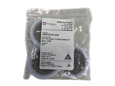 (3) WEBB BIO-PHARM 2  PTFE Screen Tri-Clamp Sanitary Gasket 20-Mesh Stainless