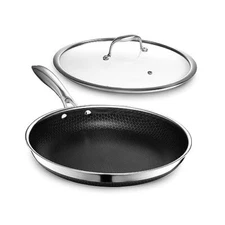 New HexClad Hybrid Nonstick 12-Inch Fry Pan with Tempered Glass Lid  Stay-Cool