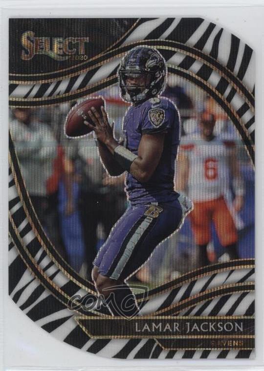 2020 Panini Select Field Level Zebra Prizm Die-Cut Lamar Jackson #303