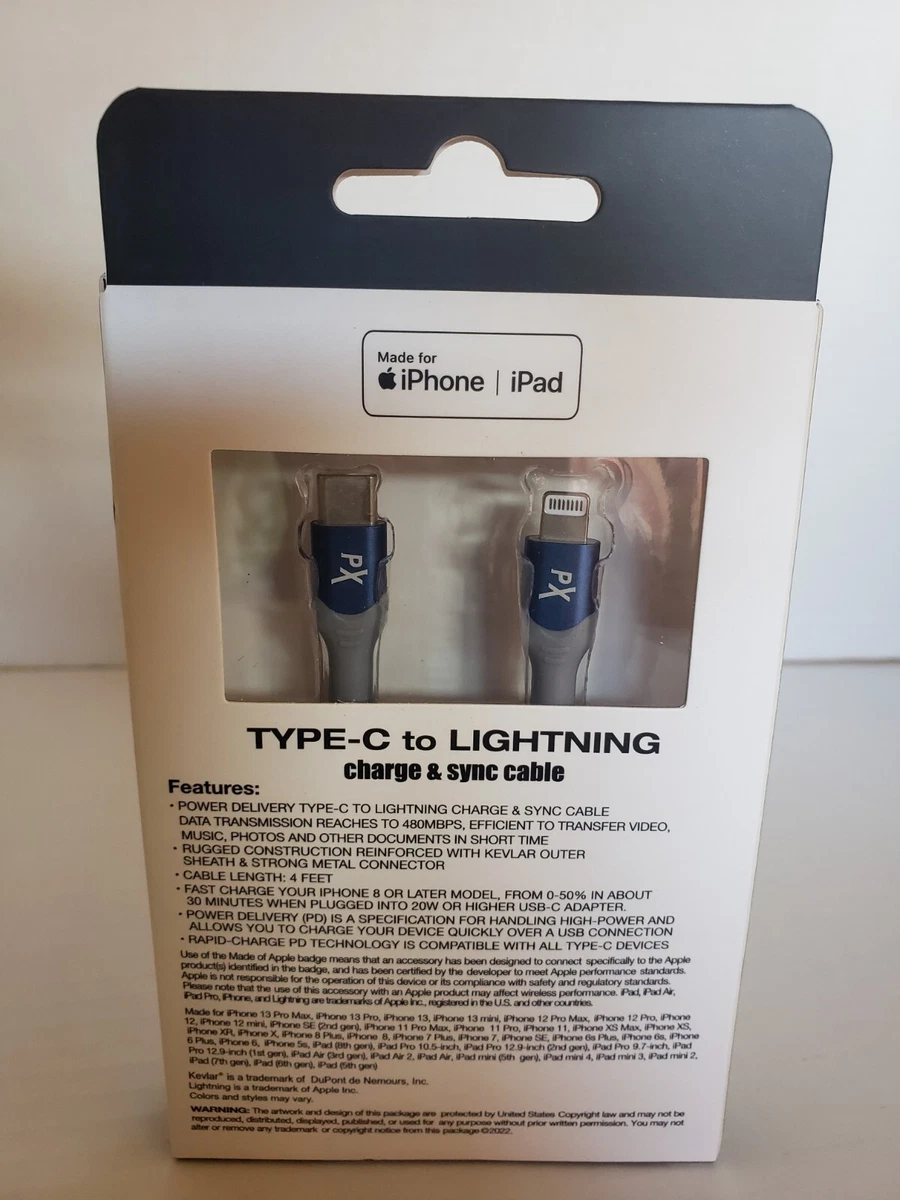 Powerxcel Type C to Lightning charge/sync 4Ft cable Fast Charging
