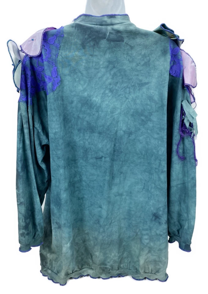 One Size Sue Blue Retro 80s 90s T Shirt Ribbon Lace Vtg USA Punk Pullover Top - Image 4 of 4