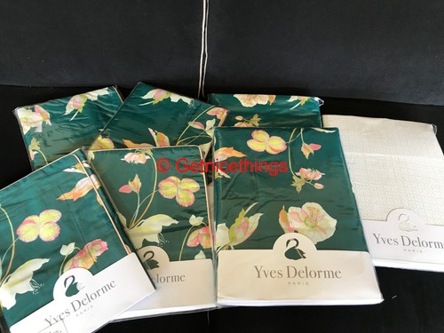 Nuevo Yves Delorme F/Q Sábana Plana 94x116" Rosa Blanco Hellebore Floral Verde Francia - Imagen 15 de 18