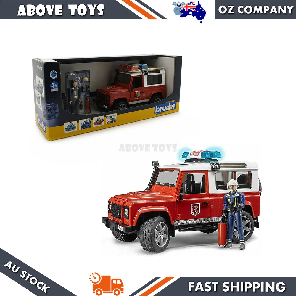 Bruder 1 16 Land Rover Defender Wagon Fire Department with Light Sound 02596