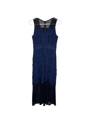 Jonathan Simkhai Fluted-Hem Sleeveless Lace Midi Dress Black Blue Size 2 |  eBay