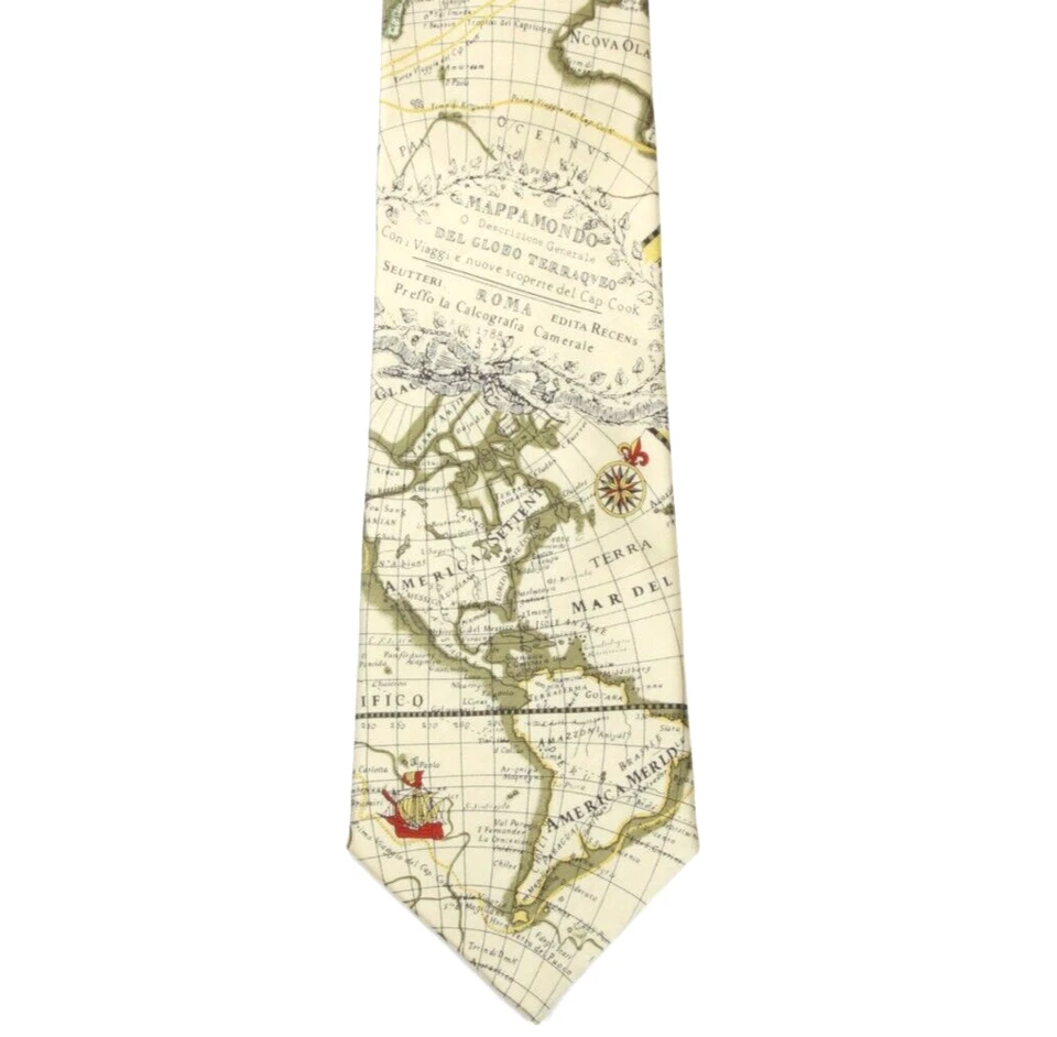 МУЗЕЙ АРТЕФАКТОВ Карта Старого Света Америка Исследователь Мужской Шелковый Галстук - Изображение 2 из 3