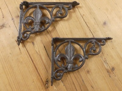 2 FLEUR DE LIS SHELF BRACKET BRACES CORBELS PLANT HANGERS FRENCH Corbels