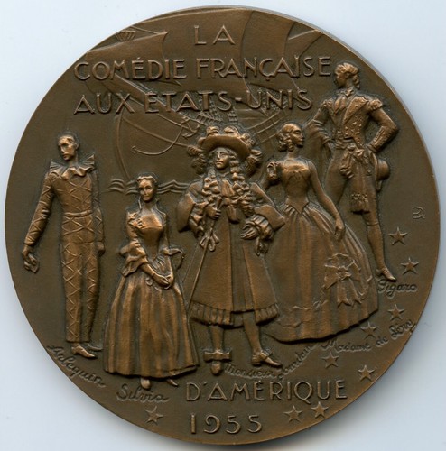 FRANZÖSISCHE COMEDY THEATER TOUR IN DEN USA POQUELIN MOLIERE BRONZE MEDAILLE 68MM 171G - Bild 4 von 4