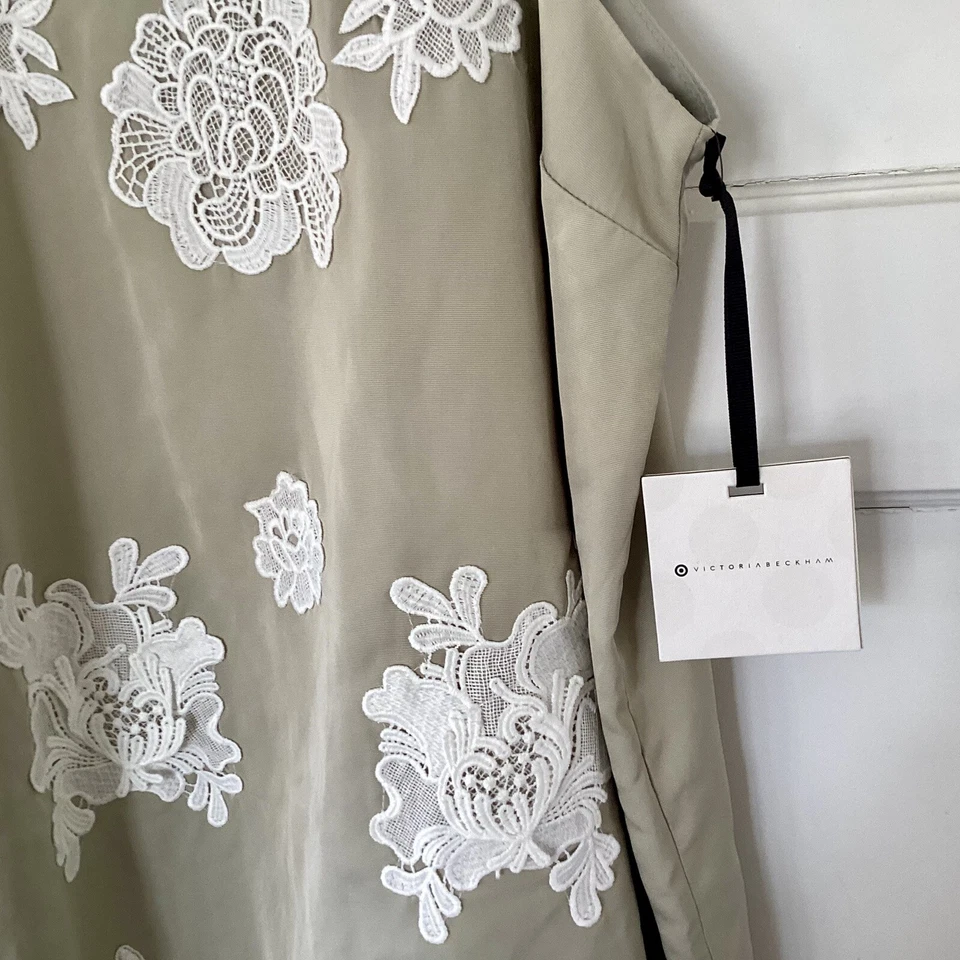 NUEVO CON ETIQUETAS VESTIDO HALTER VICTORIA BECKHAM x Target niñas verde salvia apliques de flores XL Foto 3 de 4