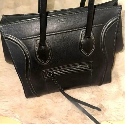 Celine Luggage Phantom Handbag Drummed Calfskin Black Tote Bag