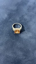 Silver Ring with Cushion-Cut Yellow Gemstone ...